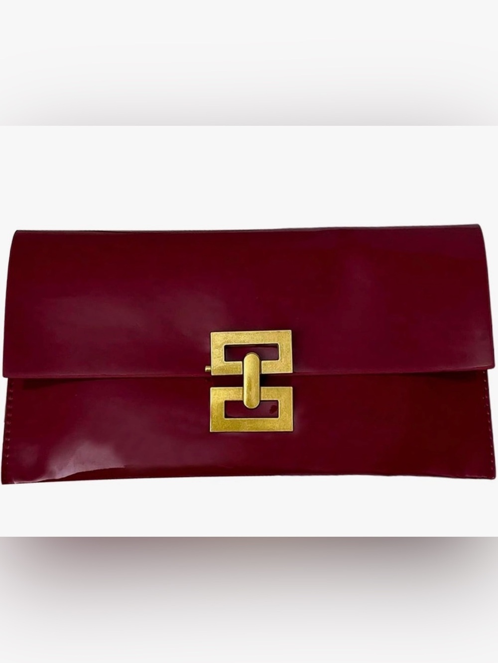 Gold-Tone Buckle Burgundy Leather Clutch nwot